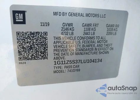 2020 Chevrolet Impala Fwd Lt from USA, damaged, VIN 1G11Z5S37LU104134